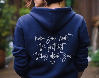 Zip up Hoodie Damen, Sweatjacke mit Spruch auf dem Rücken, Kapuzenjacke aus Bio-Baumwolle, Fair Trade