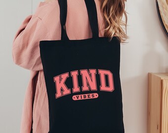 Kind Vibes Organic Tote Bag Schwarz, Pink