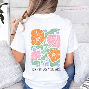 Vintage T shirt Damen aus Biobaumwolle, T-Shirt mit Blumen, Retro Floral Blumen Oberteil White