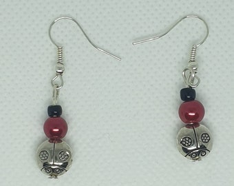 Ladybird earrings, ladybird gifts, red and black earrings, ladybird ,silver earrings