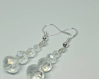 Clear beaded earrings,  earrings, jewellery,  clear faceted beads,