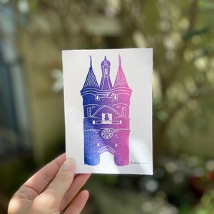 Carte postale La Grosse Cloche Bordeaux - monument historique de Bordeaux - impression linogravure - oeuvre d'art originale - souvenir - souvenir de vacances