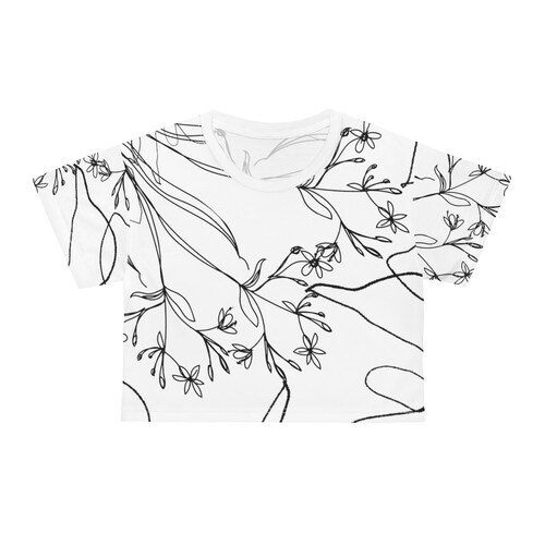 Minimalist Floral, cheapest Black and White design Womans Crop Tee