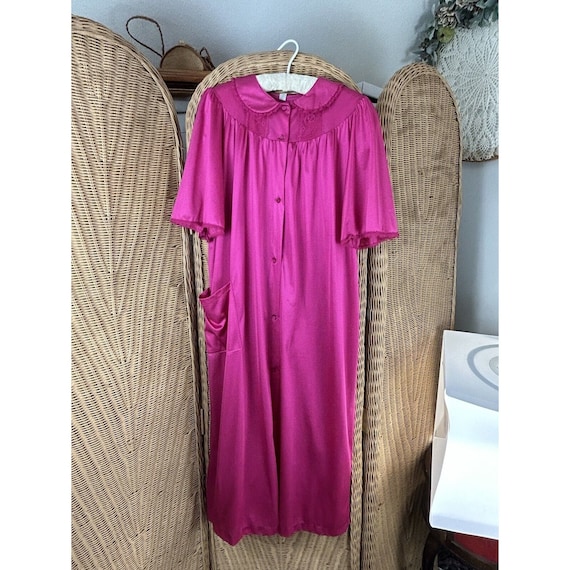 Nancy King vintage nightgown and robe pink magent… - image 1