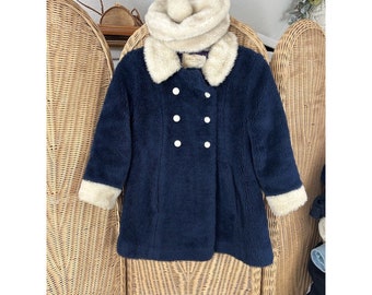 White Stag Navy Jacket With Hat With Pom Pom Girls Vintage