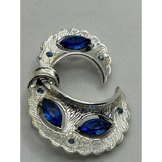 Brooch Silver Toned Blue Jewel - image 2