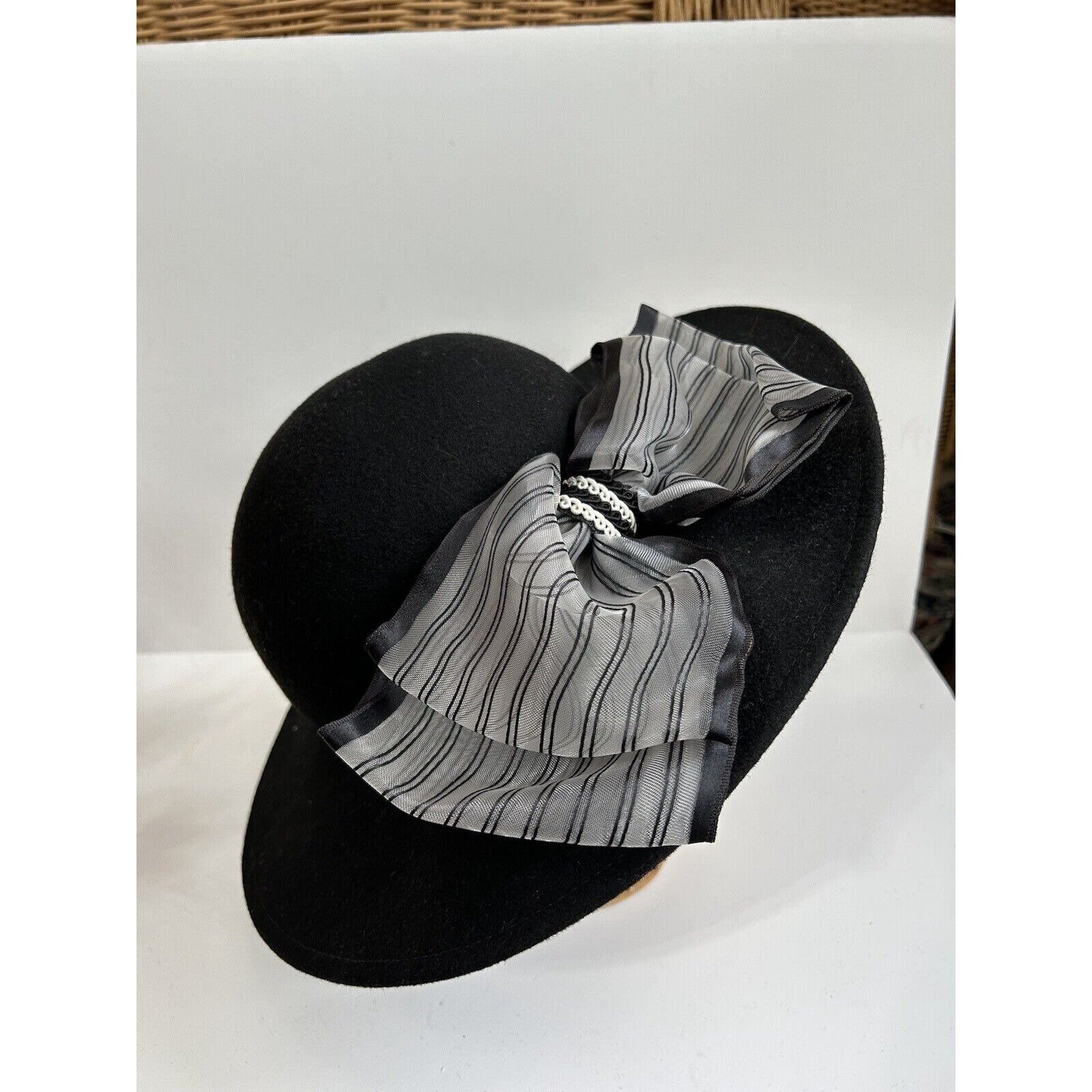 Vintage Black Wool Wide Brim With Large Bow USA Size 7 - Etsy