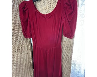 Vintage Red Velour Long Dress Christmas Holiday Handmade Party