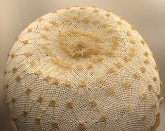 Vintage Bucket Hat Ivory Straw With Yellow Netting - Etsy display picture 1