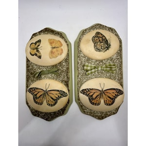 vintage chalkware wall plaques butterflies kitschy set of two 1970&#39;s
