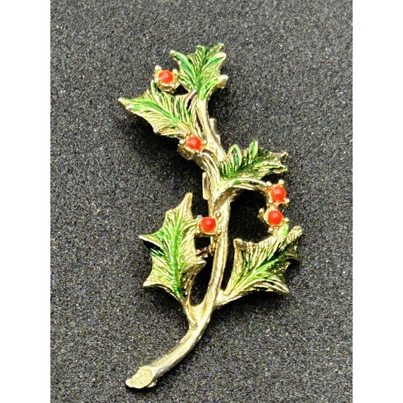 brooch vintage Christmas Holiday Holly Ivy Branch