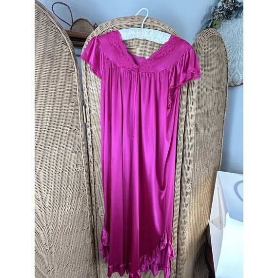 Nancy King vintage nightgown and robe pink magent… - image 6