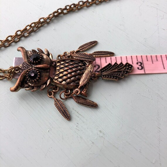 Owl necklace bronze toned articulated wings vinta… - image 5