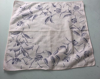 vintage handkerchiefs White Blue Floral