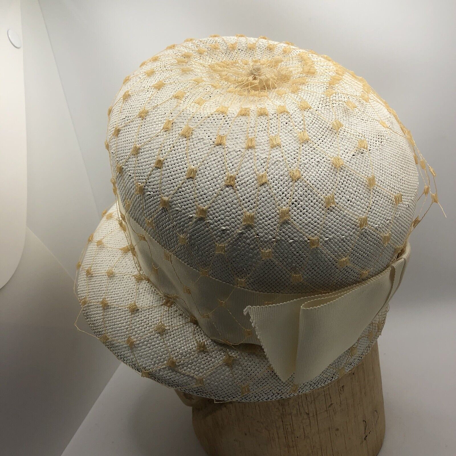 Vintage Bucket Hat Ivory Straw With Yellow Netting - Etsy