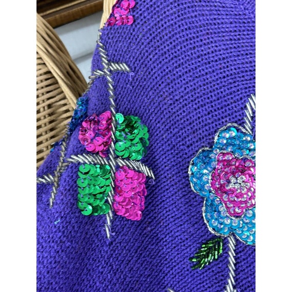 vintage sweater Victoria Jones purple sequins 199… - image 3