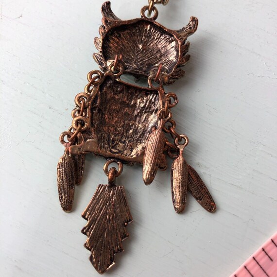Owl necklace bronze toned articulated wings vinta… - image 4