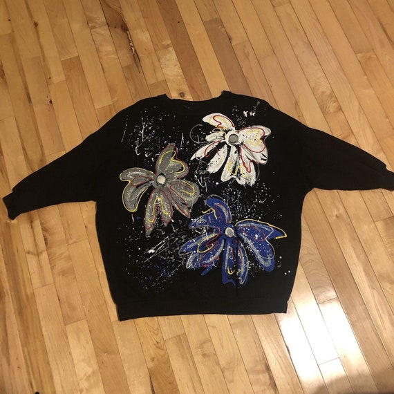 vintage sweater floral hand painted small women Extravaganza