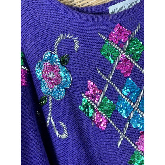 vintage sweater Victoria Jones purple sequins 199… - image 4