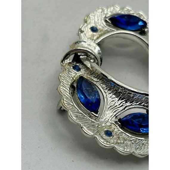 Brooch Silver Toned Blue Jewel - image 4
