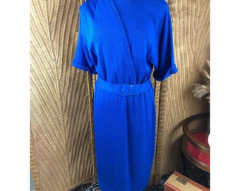 Vintage royal blue sweater dress size 12, wrap look with belt
