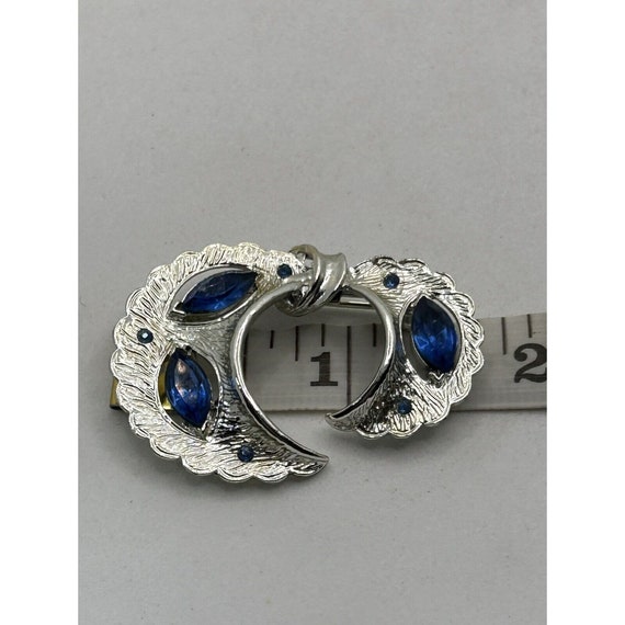 Brooch Silver Toned Blue Jewel - image 10