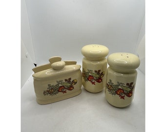vintage salt and pepper shakers With Napkin Holder Artichoke Mushrooms Ceramic