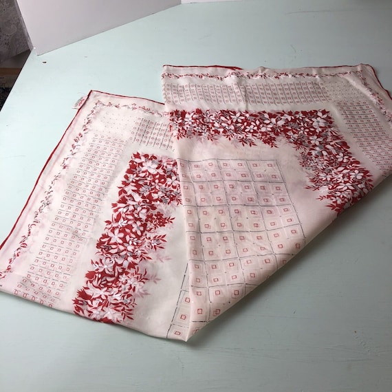 vintage Regalized rayon silk scarf red white silve