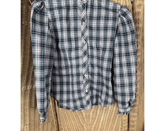Vintage Plaid Ruffled Button Down Small Academia