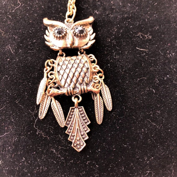 Owl necklace bronze toned articulated wings vinta… - image 3