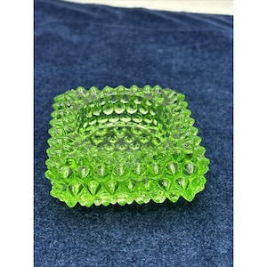 Vintage Fenton Hobnail Green Salt Cellar Votive Candle Holder Trinket Dish Home