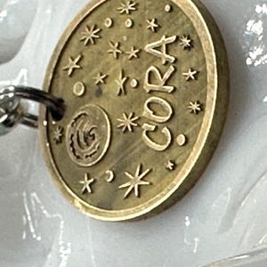 Placa de identificación para perro de latón grabada a medida, hecha a mano, personalizada, con anilla de acero inoxidable y garantía de por vida. Fabricada en EE. UU. por CharmingcraftUS.