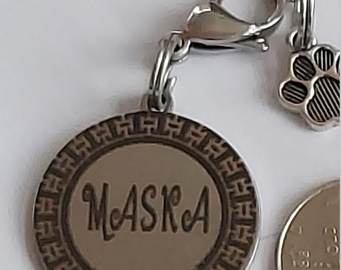 Deep Engraved Circle Dog Tag: Custom Pet ID, Handmade Stainless Steel & Brass