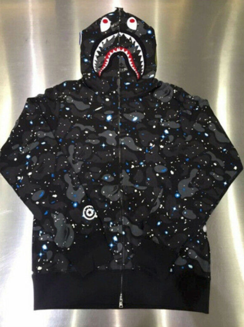 BAPE Stars Shark Jaw Full Zip Hoodie in Grey Bathing Ape Etsy