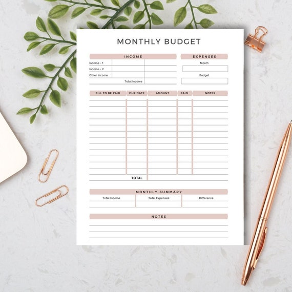 Monthly Budget Printable Instant Download | Etsy