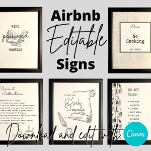 Cartelli Airbnb / 5 cartelli MODIFICABILI / Tema del libro / Wifi / Vietato fumare / Istruzioni per il pagamento / Asciugamani scuri / Non lavare / Antico /Old-Fashion