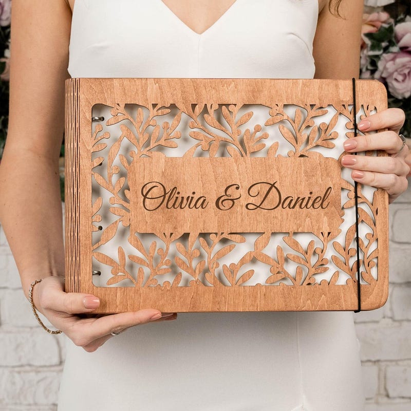 Personalized Gift, Wooden Photo Album Engraved, Scrapbook Album for Her, Custom Family Photo Album Honeymoon, Christmas Gift for Couple