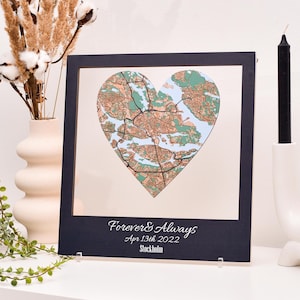 Regalo de boda personalizado, mapa de madera personalizado, aniversario de boda, ubicación de la primera cita, arte mural con mapa de la ciudad, regalo para recién casados, regalo de ubicación de compromiso