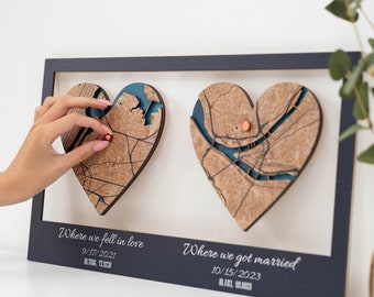 Regalo de aniversario, Regalo de boda personalizado, Mapa de ciudad personalizado, Mapa de fechas, Mapa romántico, Regalo para recién casados, Arte mural con mapas, Mapa del lugar donde se conocieron
