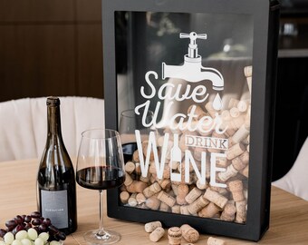 Wine Lover Gift Idea, Handmade Wine Cork Collector, Wine Cork Frame, Wine Cork Holder, Wooden Wine Sign, Cork Display Box, Funny Wine Gift