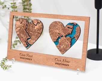 Custom Anniversary Gift, Home Gift for Couple, Newlywed Gift, Wood Location Map, Gift for Wife, New Homeowner Gift, Acrylic Location Map