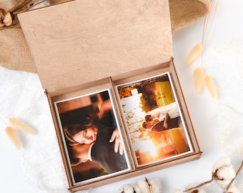 Memory Keeper, Photography Packaging, Anniversary Gift, Photo Box for Photos and USB Drive, Wooden Photo Box, Wedding Box, Custom Photo Box
