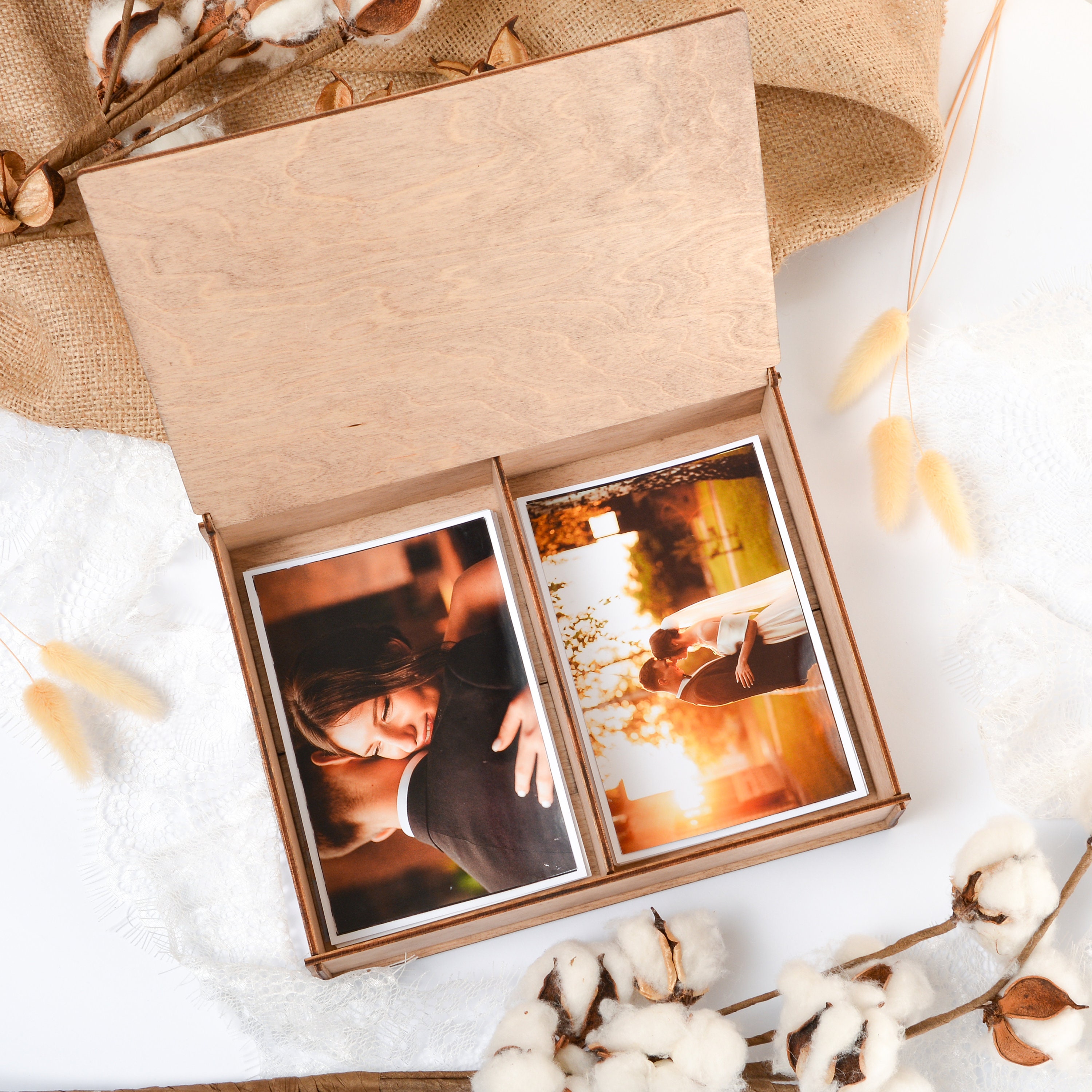 Porte-mémoire, emballage de photographie, cadeau d'anniversaire, boîte photo pour photos et clé USB, boîte photo en bois, boîte de mariage, boîte phot