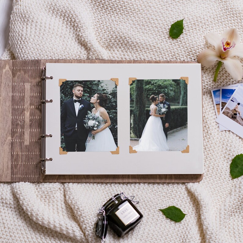 Holz Fotoalbum, Scrapbook Album für Sie, 5. Hochzeitstag Geschenk, personalisiertes Geschenk, Gästebuch, Geschenkidee Geburtstag, Bridal Shower Bild 10