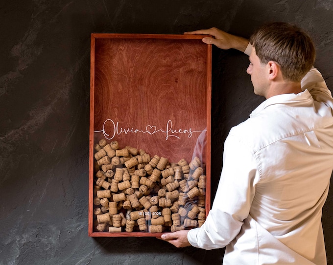 Wedding Gift, Wine Cork Keeper Holder, Wine Cork Box, Wine Lover Gift, Cork Shadow Box, Home Gift for Couple, Family Housewarming