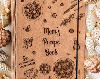 Holz Rezeptbuch Ordner, personalisiertes Geschenk für Mama, individuelles Kochbuch, Familienrezept Notizbuch, Geschenk für Köche, Geburtstagsgeschenk für Sie