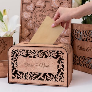 Caja para tarjetas de boda personalizada con ranura, caja para sobres de boda, buzón, hucha de boda, caja para tarjetas de madera y acrílico, decoración para bodas de primavera y verano.