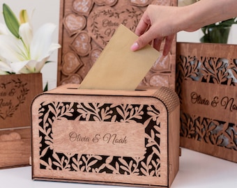 Custom Wedding Card Box with Slot, Wedding Envelope Box, Post Box, Wedding Money Box, Wood and Acrylic Card Box, Spring Summer Wedding Decor