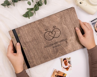 Personalized Gift, Wooden Photo Album Engraved, Scrapbook Album for Her, Custom Family Photo Album Honeymoon,Anniversary Gift for Couple