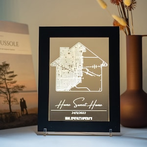 Luz de noche para tu primer hogar, arte mural con mapa de la ciudad, lámpara con impresión de mapa de la ciudad, mapa de tu ciudad, regalo de aniversario personalizado, mapa acrílico personalizado